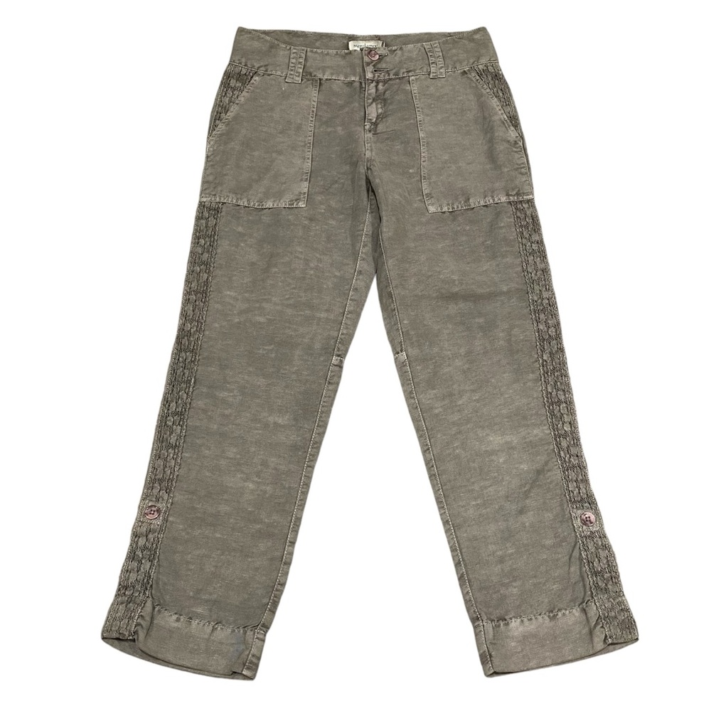 Sundance Organia linen lace lightweight adjustable length pants green gray sz 4P